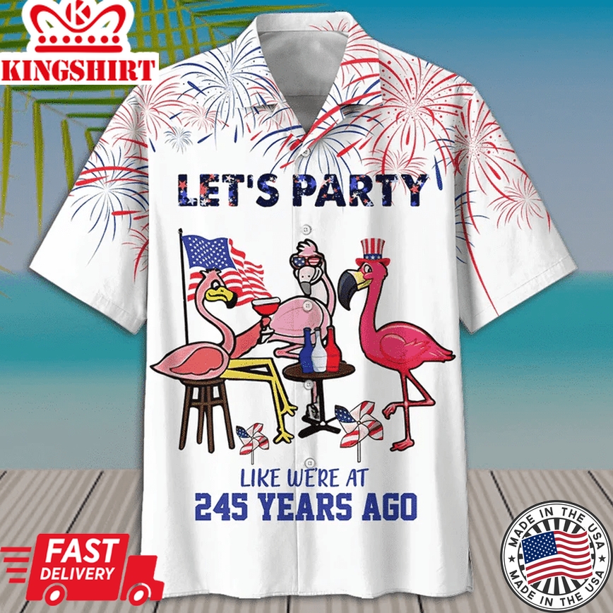 Let's Party Flamingo American Flag Trendy Hawaiian Shirt