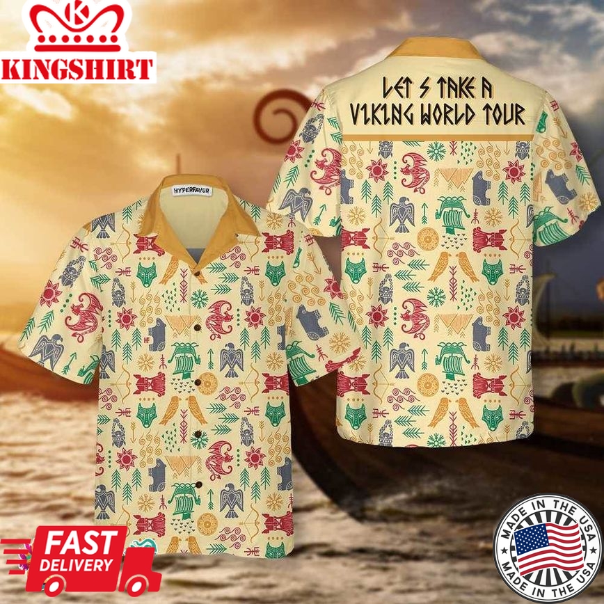 Let's Take A Viking World Tour Viking Hawaiian Shirt, Cool Ancient Pattern Viking Shirt