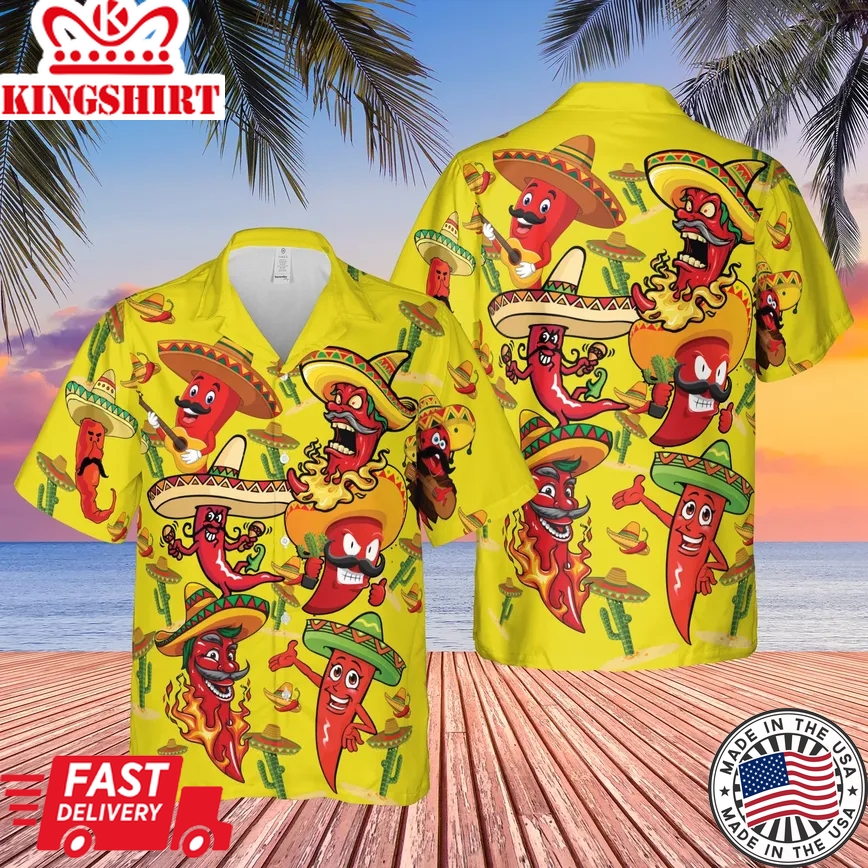 Lets Fiesta Hot Chili Pepper In Sombrero Trendy Hawaiian Shirt