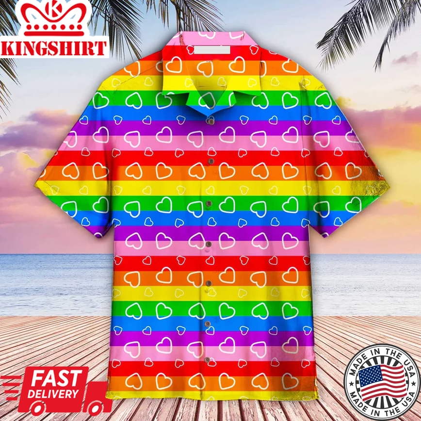 Lgbt Aloha Trendy Hawaiian Shirts For Summer, Heart Rainbow Colorful Lgbt Pride Aloha Trendy Hawaiian Shirts For Men Women