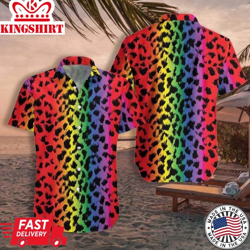 Lgbt Aloha Trendy Hawaiian Shirts For Summer, Leopard Skin Colorful Rainbow Lgbt Pride Trendy Hawaiian Shirts