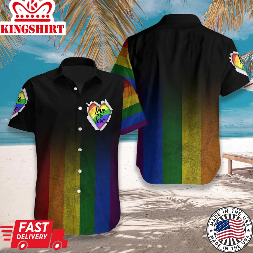 Lgbt Aloha Trendy Hawaiian Shirts For Summer, Love Is Love Heart Colorful Rainbow Lgbt Trendy Hawaiian Shirts