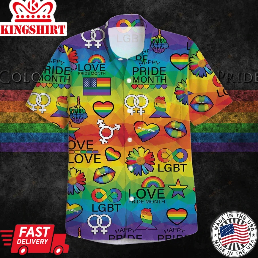 Lgbt Aloha Trendy Hawaiian Shirts For Summer, Love Pride Month Colorful Rainbow Lgbt Pattern Trendy Hawaiian Shirts