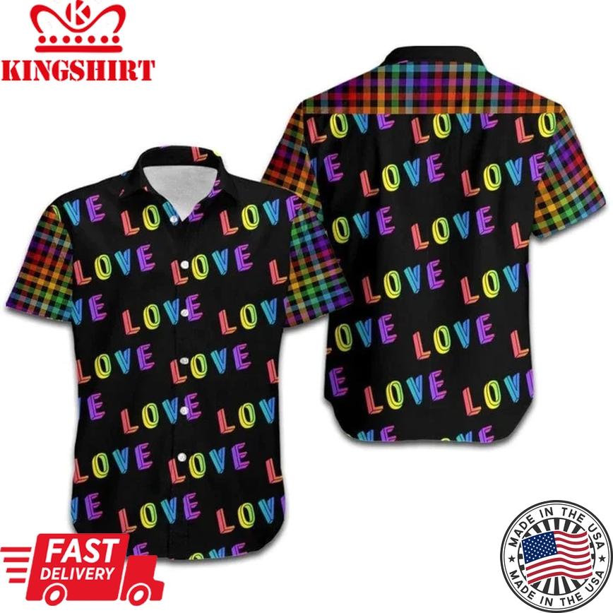 Lgbt Aloha Trendy Hawaiian Shirts For Summer, Love Rainbow Plaid Pattern Colorful Trendy Hawaiian Shirts