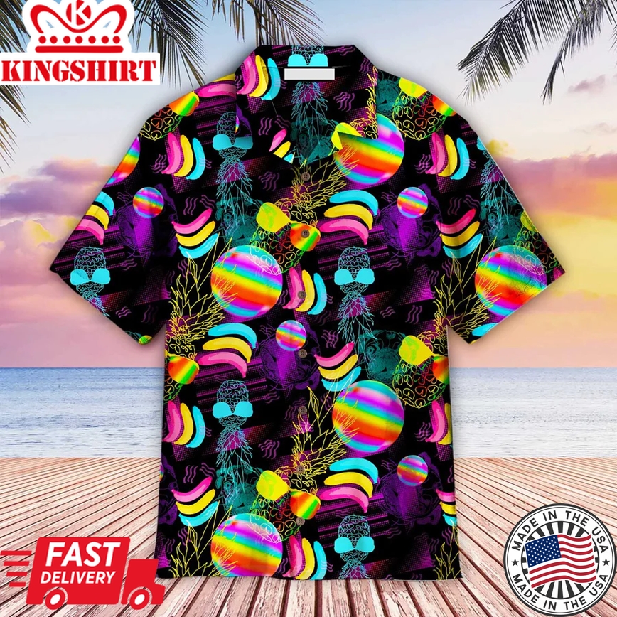 Lgbt Aloha Trendy Hawaiian Shirts For Summer, Pineapple Tropical Neon Rainbow Happy Lgbt Pride Month Colorful Trendy Hawaiian Shirts