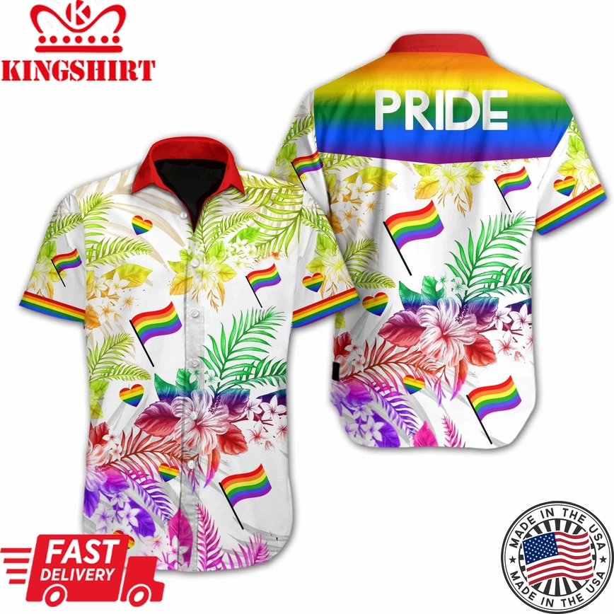 Lgbt Aloha Trendy Hawaiian Shirts For Summer, Pride Love Is Love Vivid Tropical Colorful Rainbow Lgbt Trendy Hawaiian Shirts