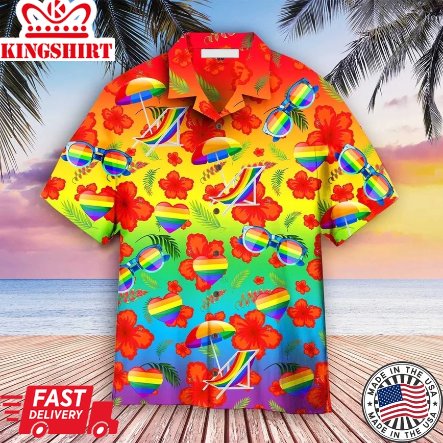 Lgbt Aloha Trendy Hawaiian Shirts For Summer, Pride Month Hibiscus With Lgbt Flag Aloha Trendy Hawaiian Shirts For Men Women