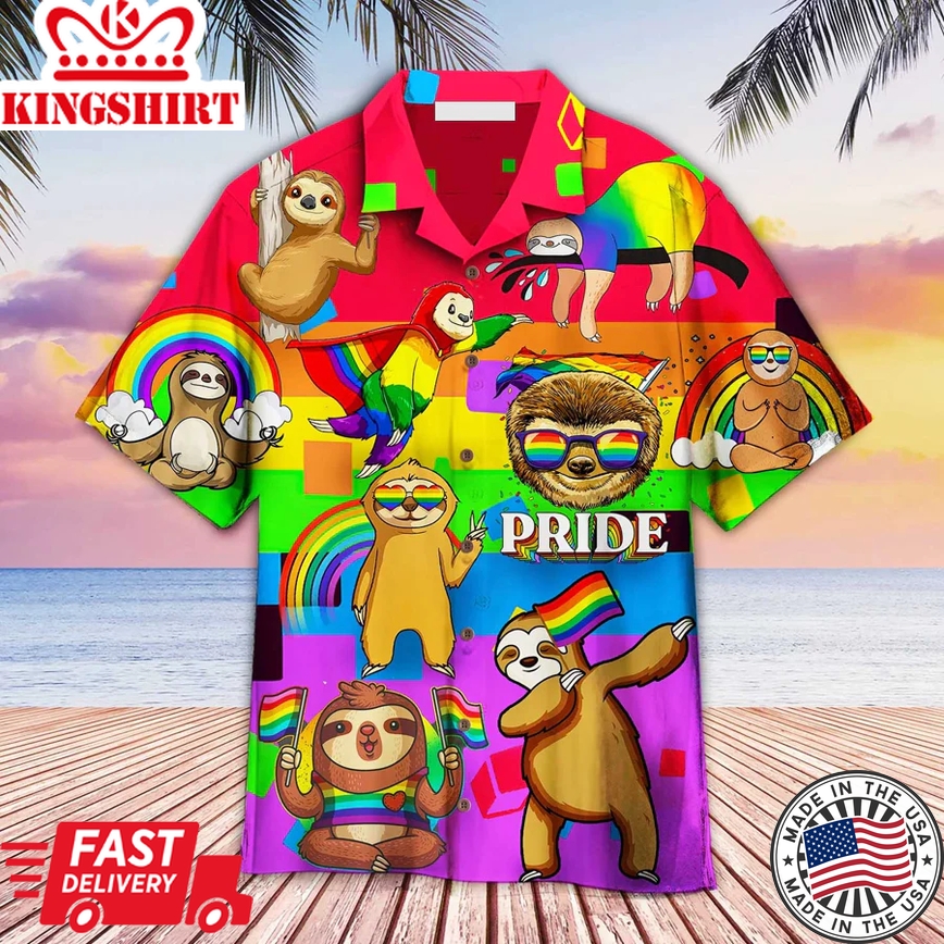 Lgbt Aloha Trendy Hawaiian Shirts For Summer, Sloth Rainbow Colorful Trendy Hawaiian Shirts, Lgbt Pride Month Aloha Trendy Hawaiian Shirts