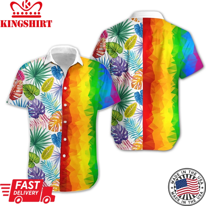 Lgbt Aloha Trendy Hawaiian Shirts For Summer, Transgender Awesome Lgbt Low Poly Colorful Rainbow Trendy Hawaiian Shirts