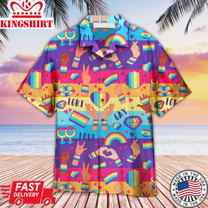 Lgbt Aloha Trendy Hawaiian Shirts, Rights Symbols Lgbt Rainbow Colorful Happy Pride Trendy Hawaiian Shirts, Pride Gift For Gaymer And Lesbian, Friend