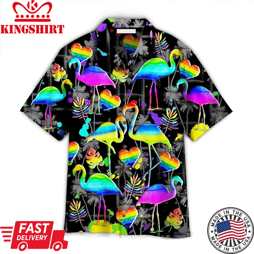 Lgbt Flamingo Aloha Trendy Hawaiian Shirts For Summer, Flamingo Pride Happy Lgbt Rainbow Colorful Trendy Hawaiian Shirts