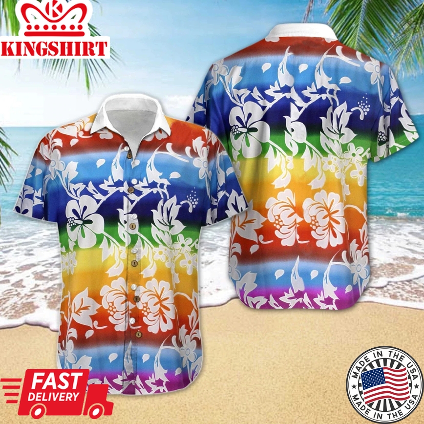 Lgbt Flower Hawaiian Shirt For Men And Women, Pride Love Is Love Rainbow Hawaiian Shirt