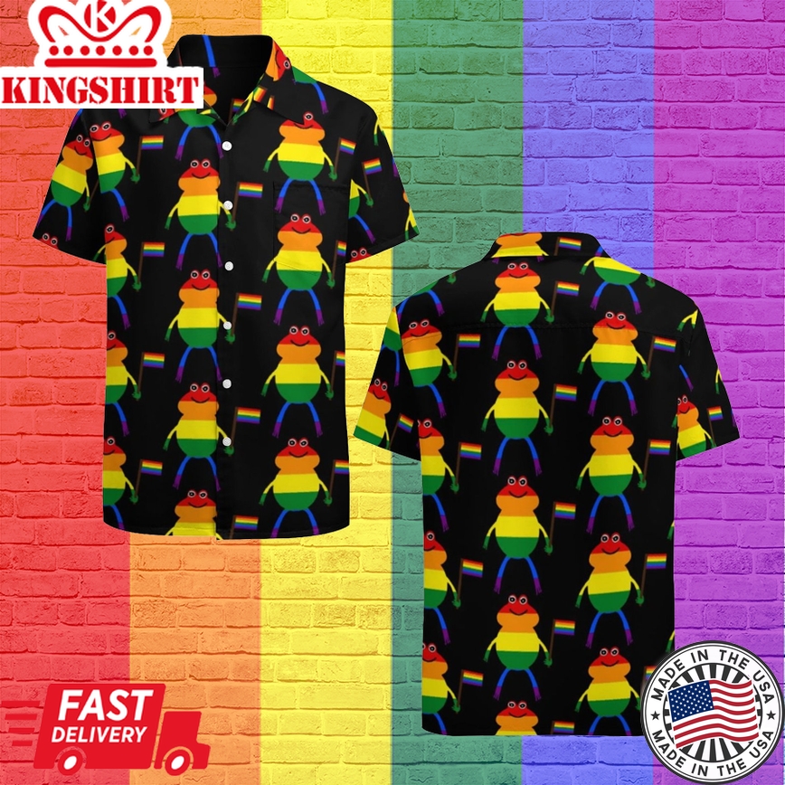 Lgbt Frog Holding Pride Flag Hawaiian Vintage Shirt Mens