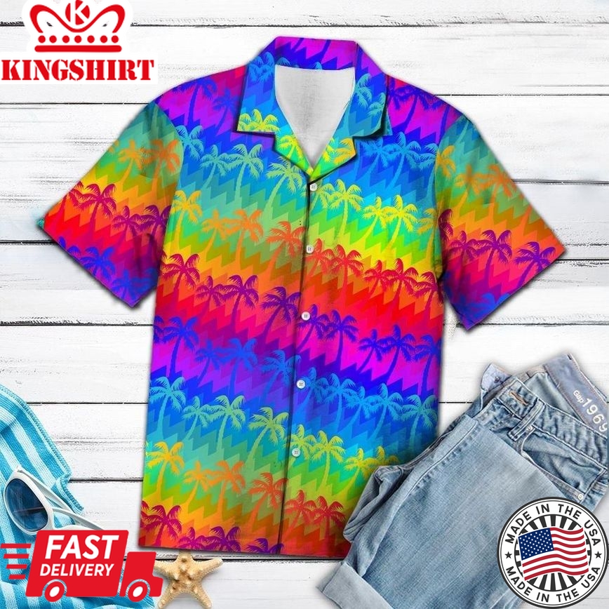 Lgbt Hawaii Shirt Coconut Palm Tree Lgbt Rainbow Color Hawaiian Aloha Shirt