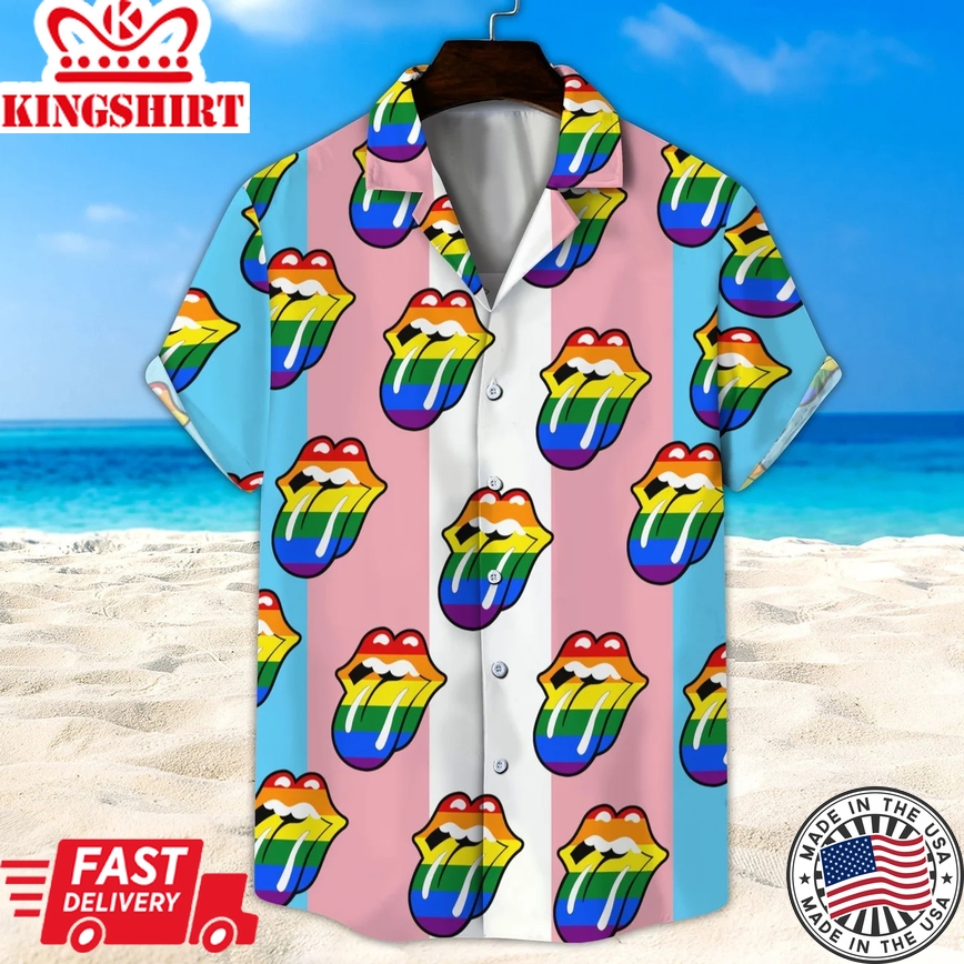 Lgbt Hawaii Shirt, Transgender Rainbow Lip Unisex Hawaii Shirt, Beach Short