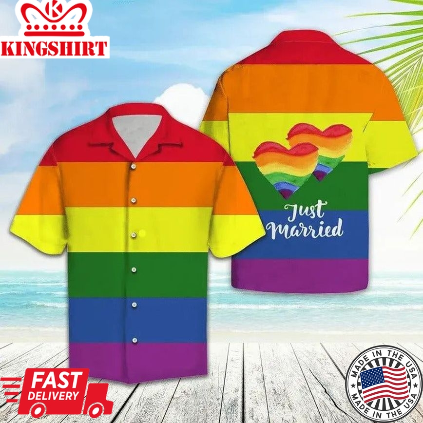 Lgbt Hawaiian Shirt Lgbt Rainbow Color Just Married Hawaii Aloha Shirt