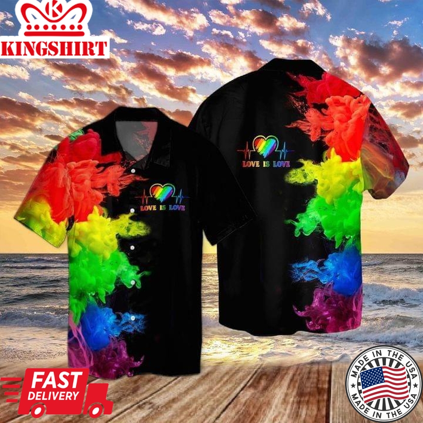 Lgbt Hawaiian Shirt Love Is Love Heartbeat Rainbow Smoke Hawaiian Aloha Shirt