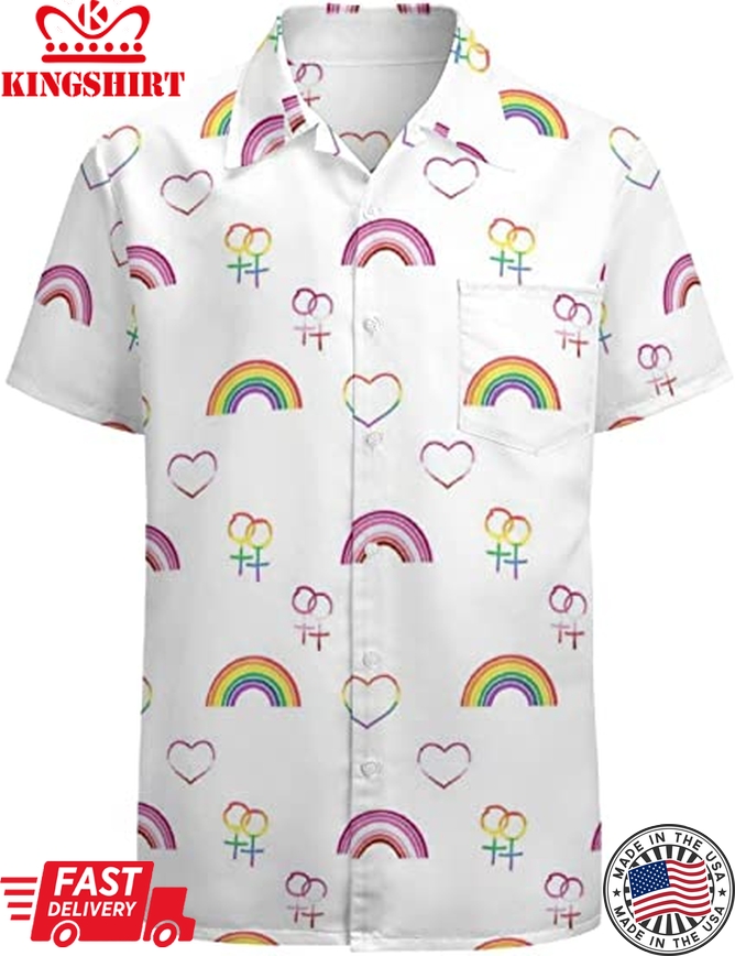 Lgbt Hawaiian Shirt, Pride Month Rainbow Lgbt Print Summer Hawaiian Shirts