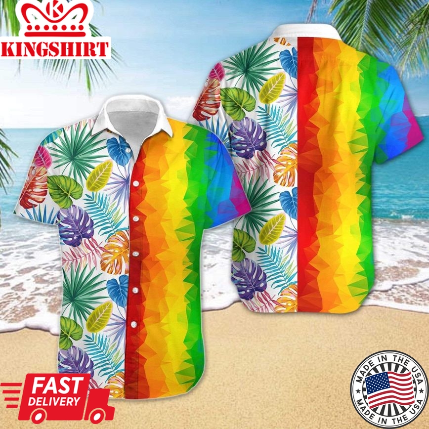 Lgbt Hawaiian Shirt Rainbow Polygonal Tropical Leaves Hawaii Aloha Shirt