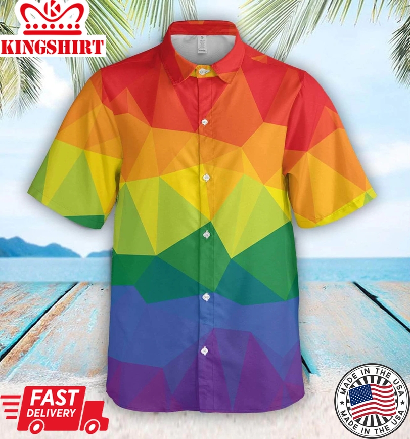 Lgbt Polygon Pattern Hawaiian Shirt, Rainbow Color Hawaiian Shirt