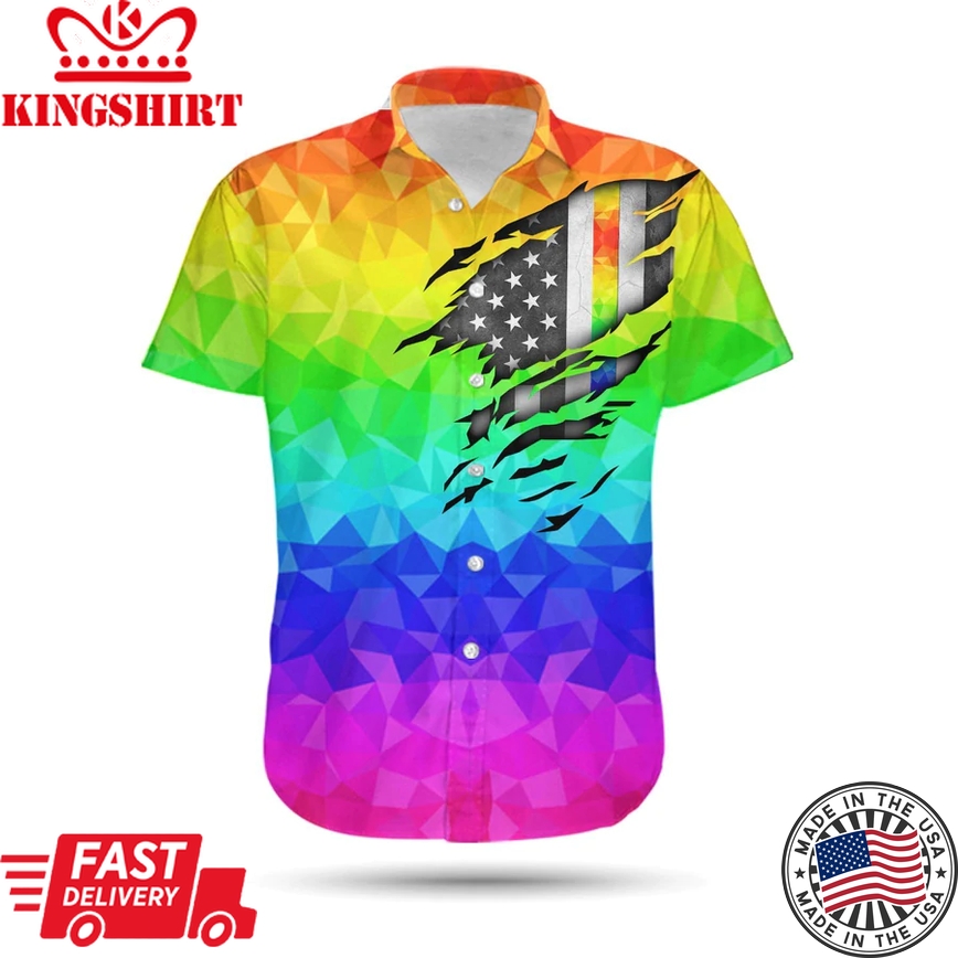 Lgbt Pride Hawaiian Shirt Rainbow Polygonal American Flag Inside Hawaii Aloha Shirt