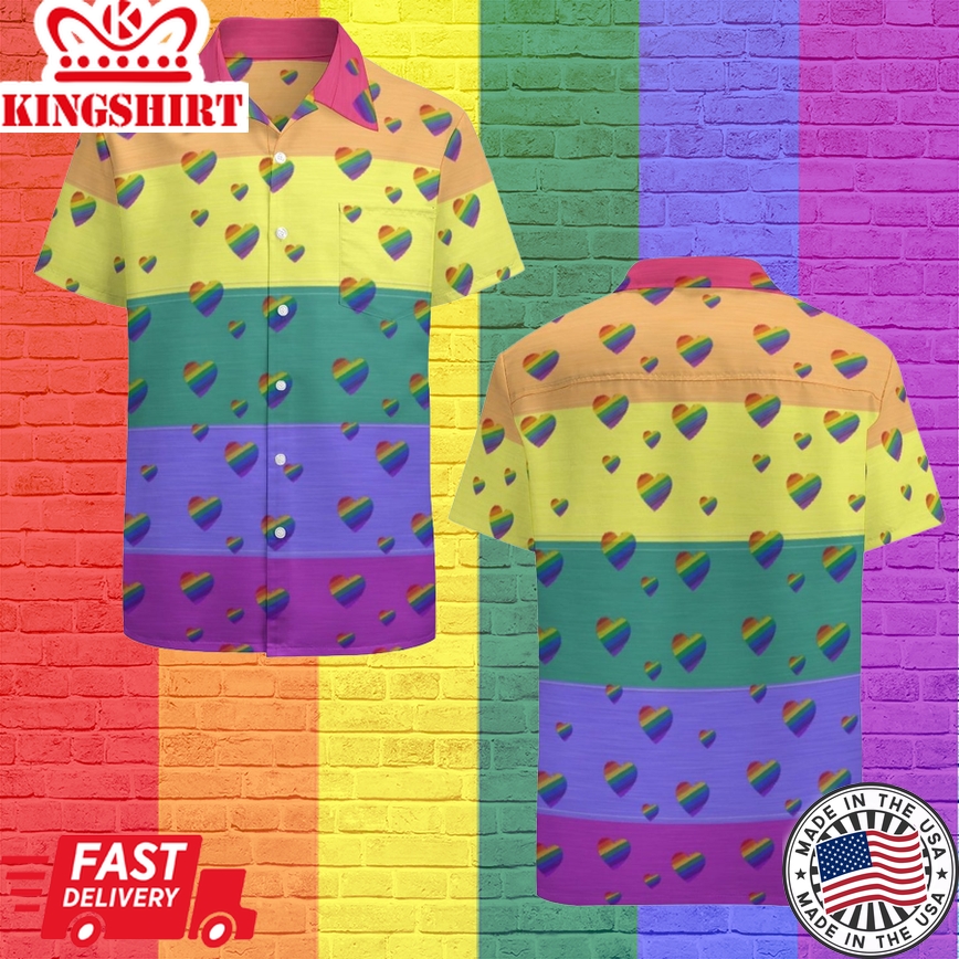 Lgbt Pride Rainbow Flag And Hearts Pattern Hawaiian Vintage Shirt