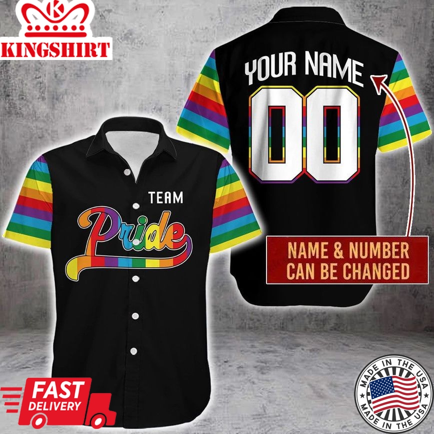 Lgbt Pride Team Personalized Name And Number Hawaiian Shirt 3D Printed