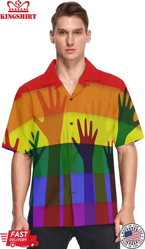 Lgbt Rainbow Flag Men's Hawaiian Shirt, Pride Ally Hawaii Shirt