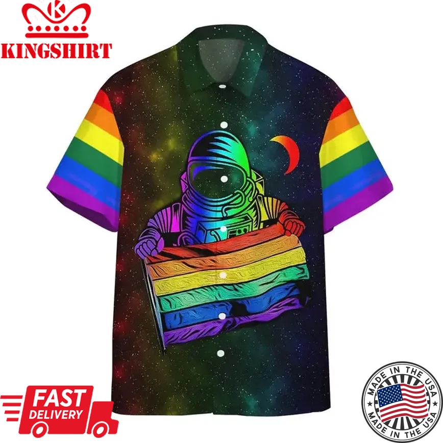 Lgbt Trendy Hawaiian Shirt Astronaut Lgbt Rainbow Flag Galaxy Hawaii Aloha Shirt