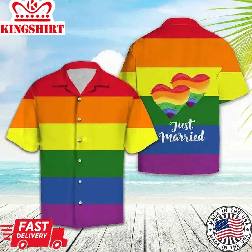 Lgbt Trendy Hawaiian Shirt Lgbt Rainbow Color Just Married Hawaii Aloha Shirt