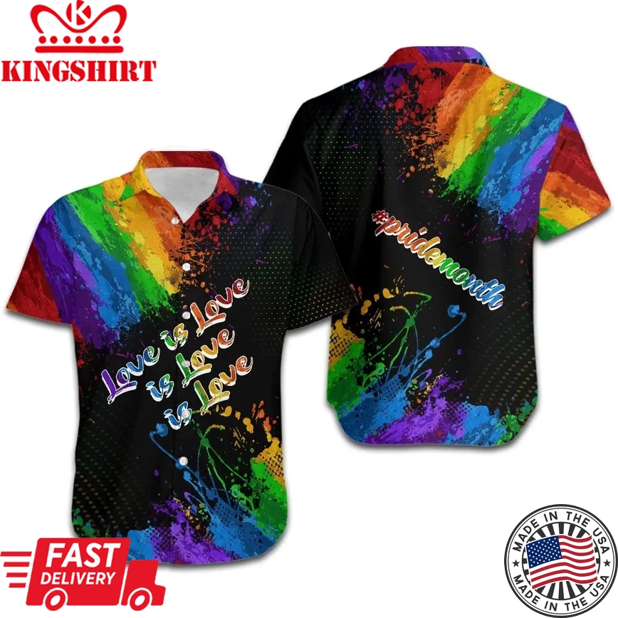 Lgbt Trendy Hawaiian Shirt Love Is Love Pride Month Rainbow Watercolor Black Hawaii Aloha Shirt