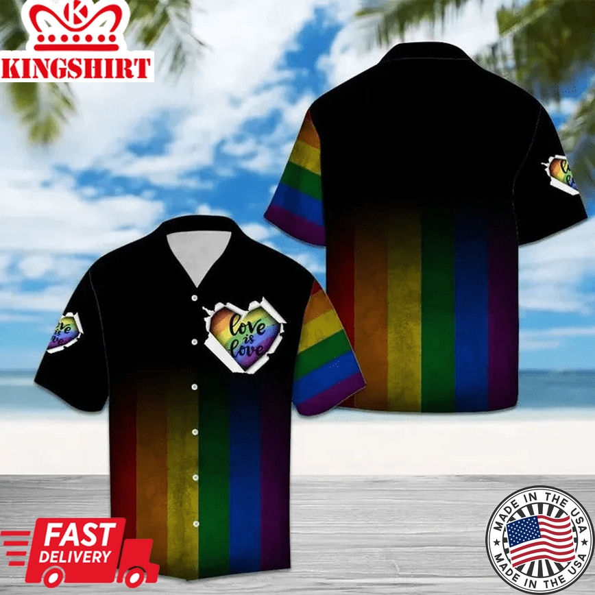 Lgbt Trendy Hawaiian Shirt Love Is Love Rainbow Striped Multicolor Black Hawaii Aloha Shirt