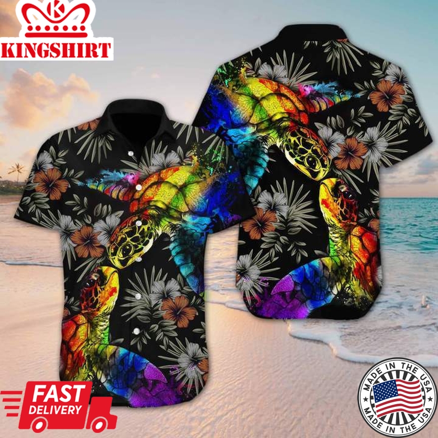 Lgbt Turtle Flower Hawaiian Shirt, Hawaiian Shirt Gay, Pride Hawaiian Shirt