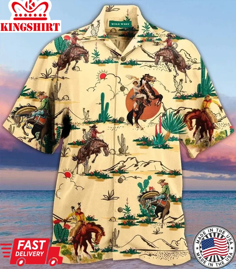 Life Of Cowboy On Wheat Color Design Trendy Hawaiian Shirt