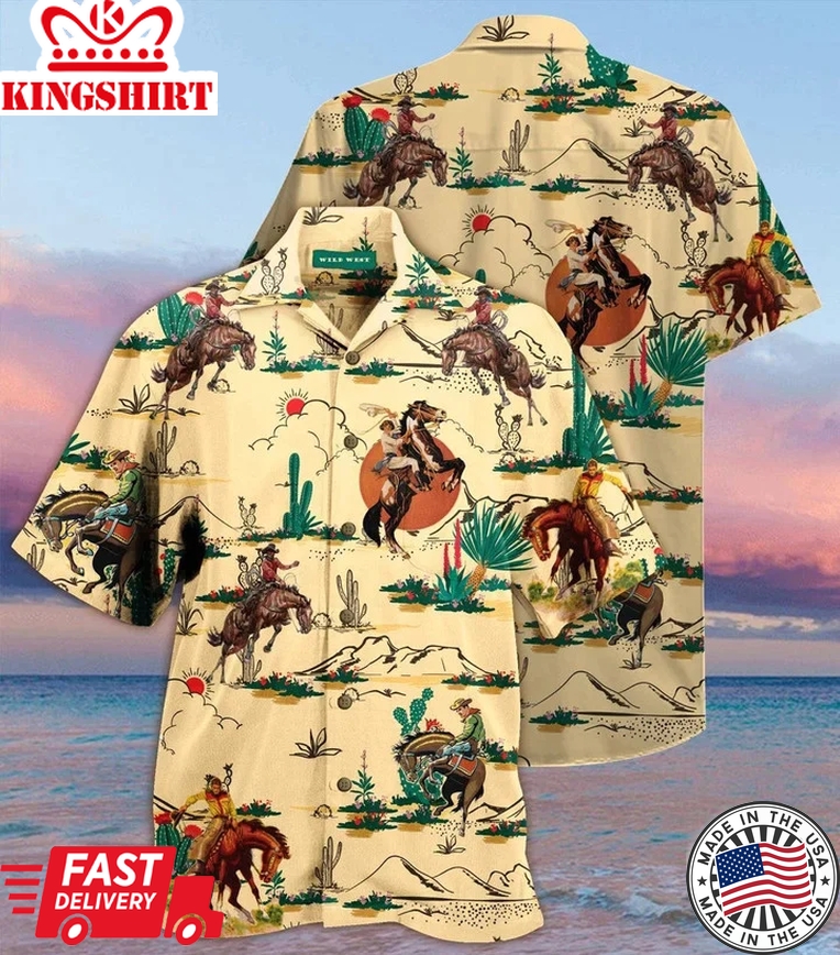 Life Of Cowboy On Wheat Color Design Trendy Hawaiian Shirt