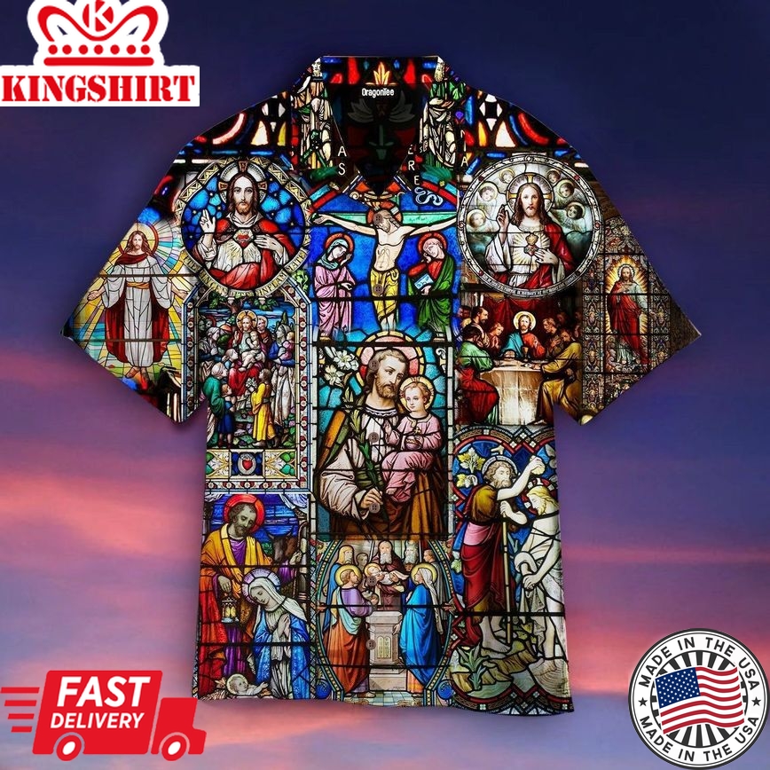 Life Of Jesus Stained Glass Aloha Hawaiian Shirt | For Men & For Women |