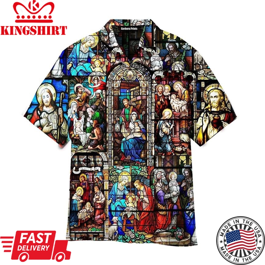 Life Of Jesus Stained Glass Window Aloha Hawaiian Shirts For Men And Women