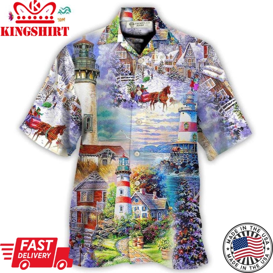 Lighthouse Christmas Santa Through The Storm Hawaiian Shirt