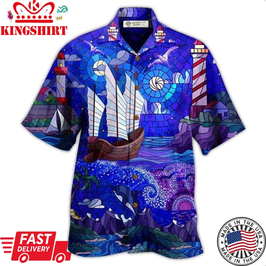 Lighthouse Stained Glass Hawaiian Shirt