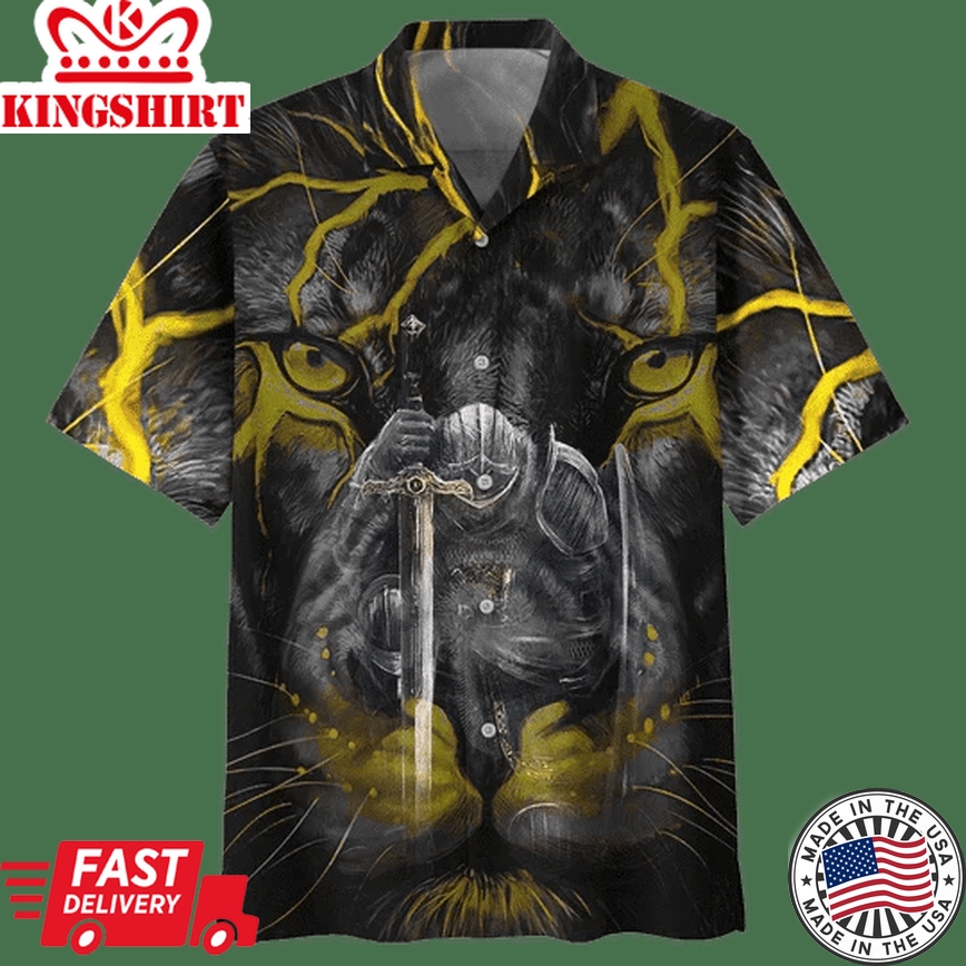 Lighting Gold Lion Trendy Hawaiian Shirt, Short Sleeve Hawaiian Aloha Shirt For Men And Women