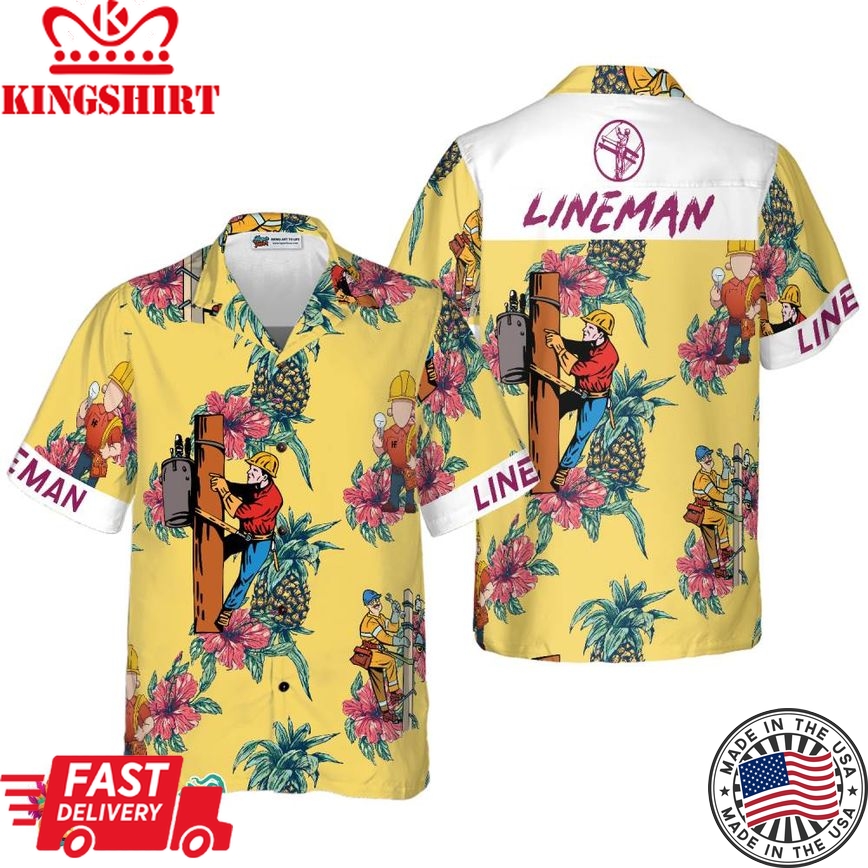 Lineman Pineapple Seamless Pattern Hawaiian Shirt