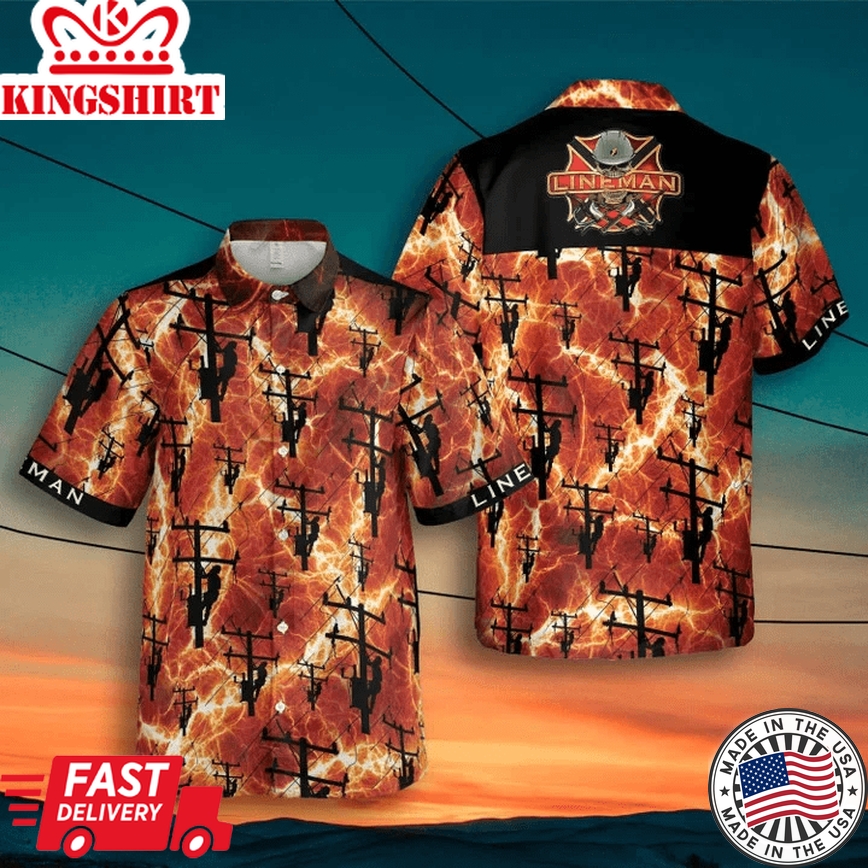 Lineman Red Trendy Hawaiian Shirt