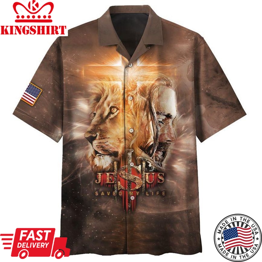 Lion And Jesus Brown Aloha Hawaiian Shirts For Men And Women