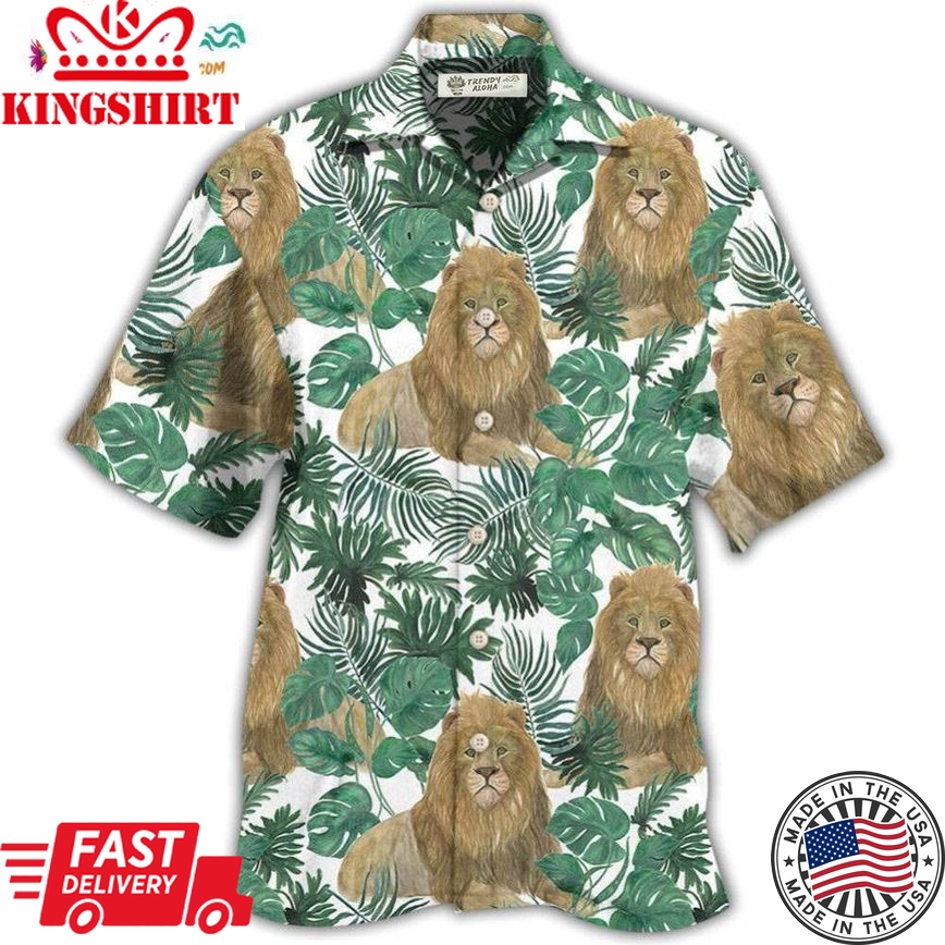 Lion So Cute Style With Tropical Leaf Hawaiian Shirt