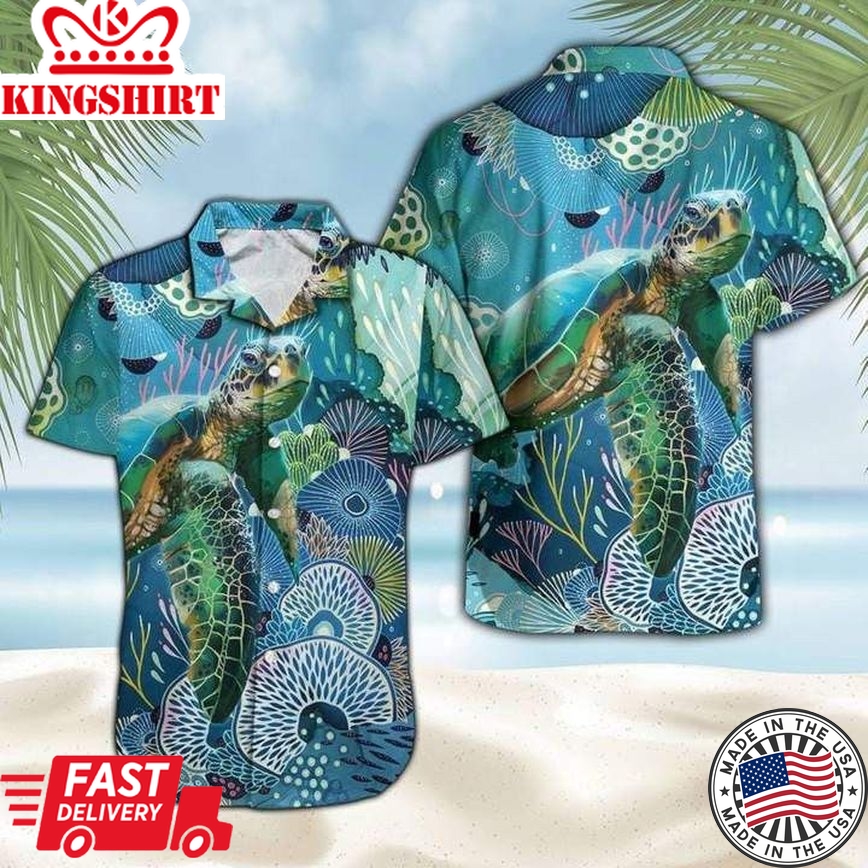 Little Turtle In The Big Ocean Trendy Hawaiian Shirt