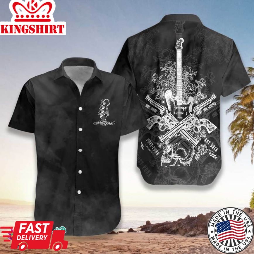 Live Rock And Roll Black And Smoke Guitar Hawaiian Shirt