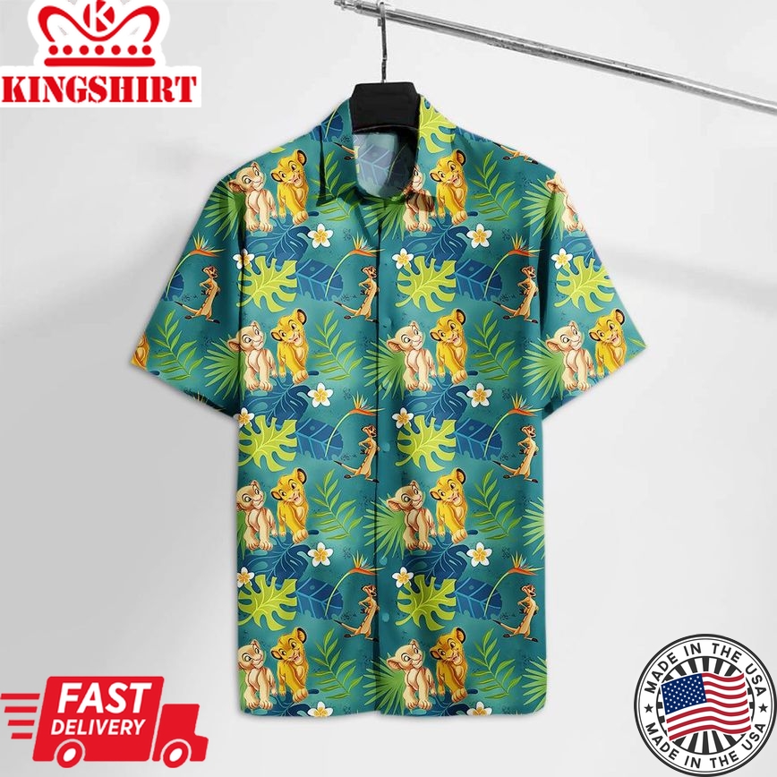 Lk Hawaiian Shirt Simba & Nala Timon Green Floral Hawaii Tshirt Awesome Dn Lk Aloha Shirt