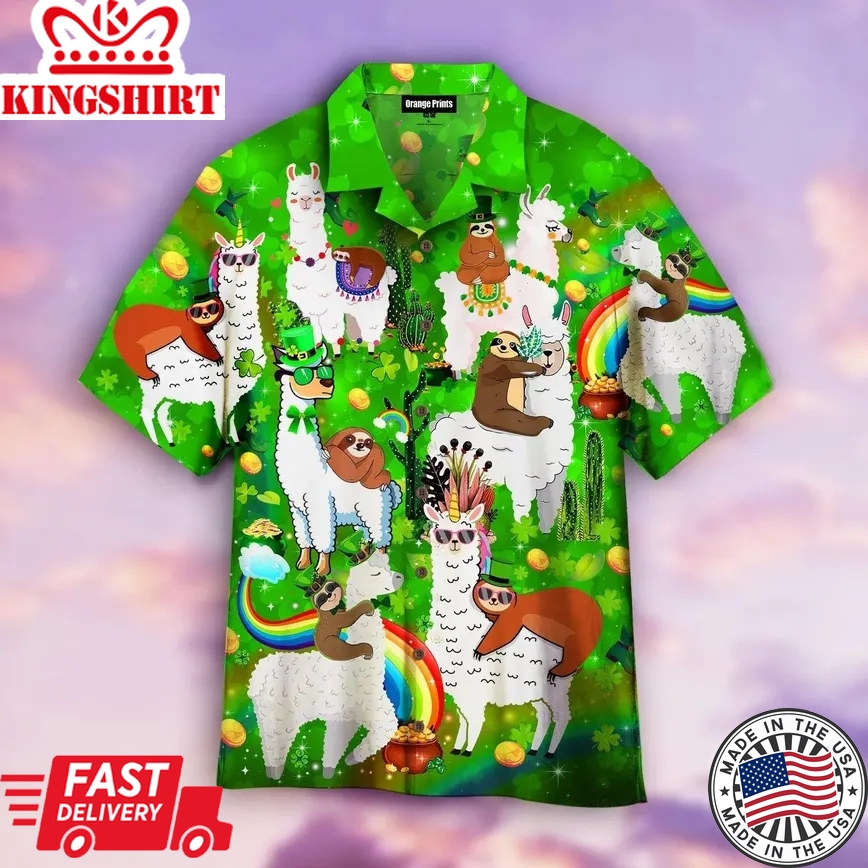 Llama And Sloth St Patricks Day Trendy Hawaiian Shirt For