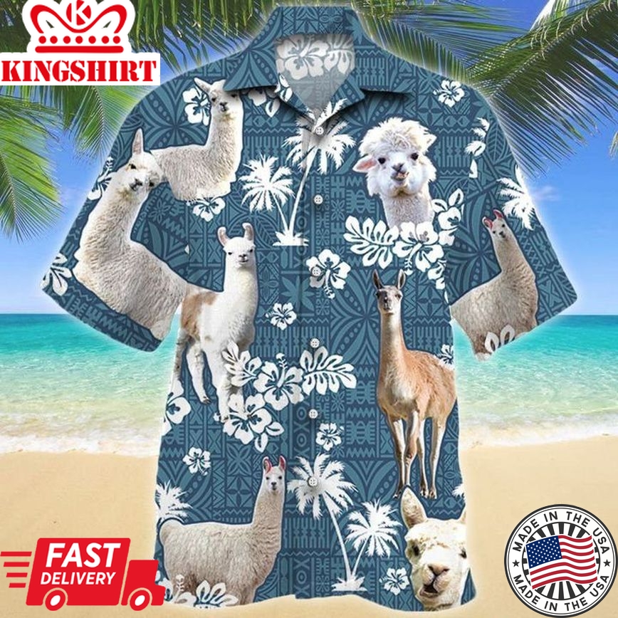 Llama Blue Tribal All Over Printed 3D Trendy Hawaiian Shirt