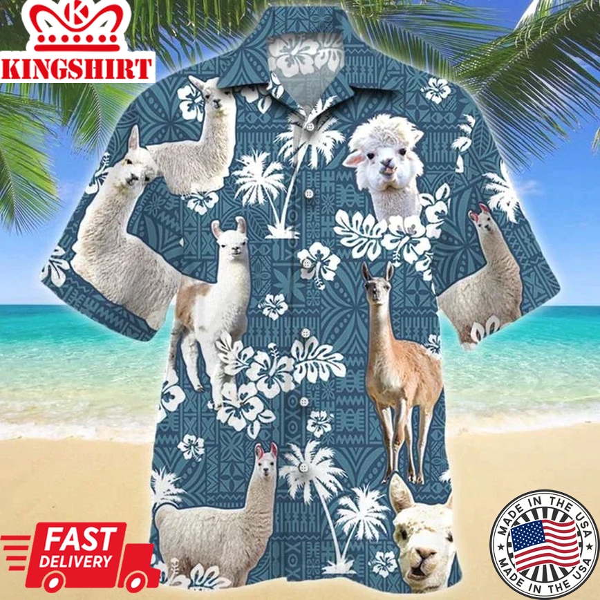 Llama Blue Tribal Pattern Trendy Hawaiian Shirt